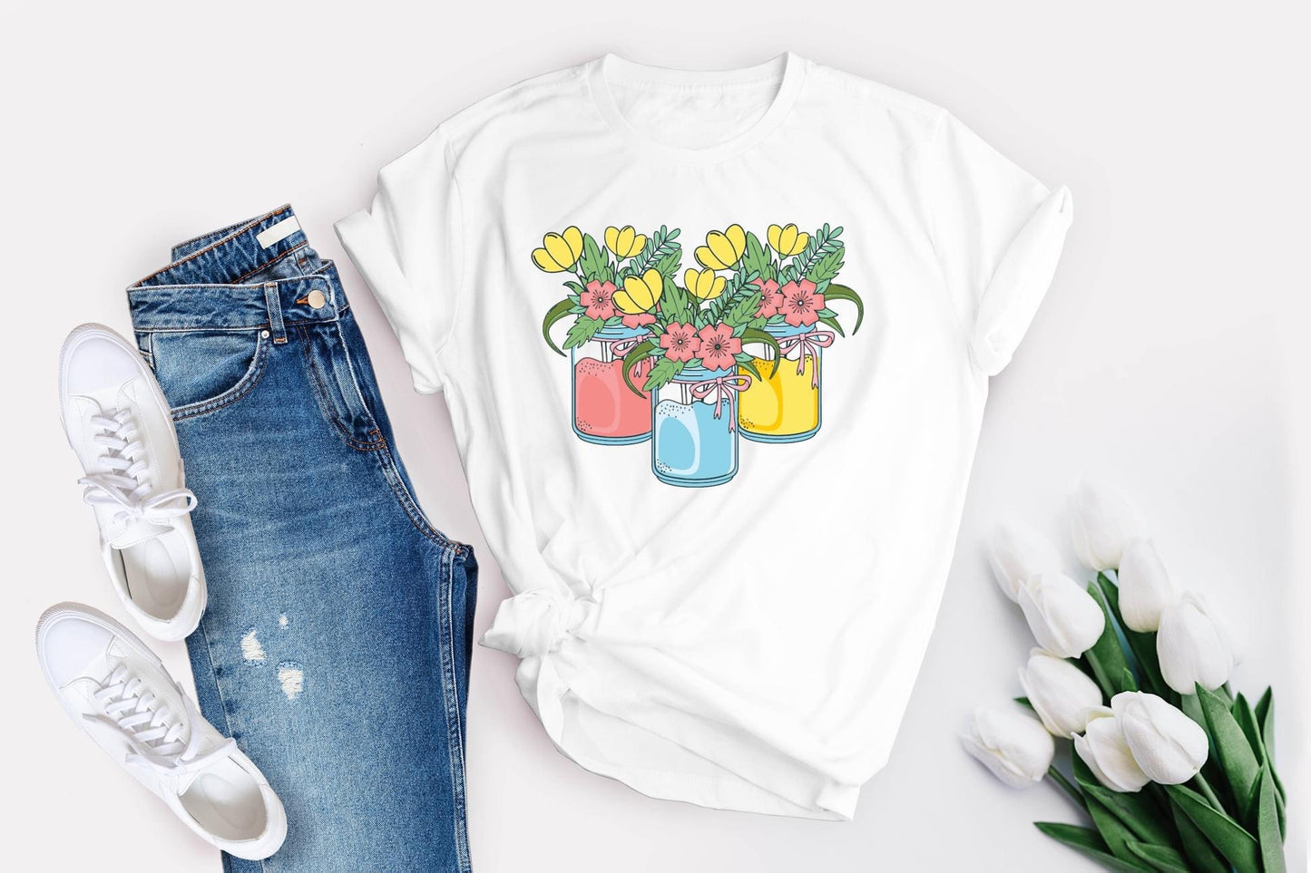 Mason Jars With Tulips