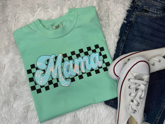 Mama Checkered Spangle Custom Name