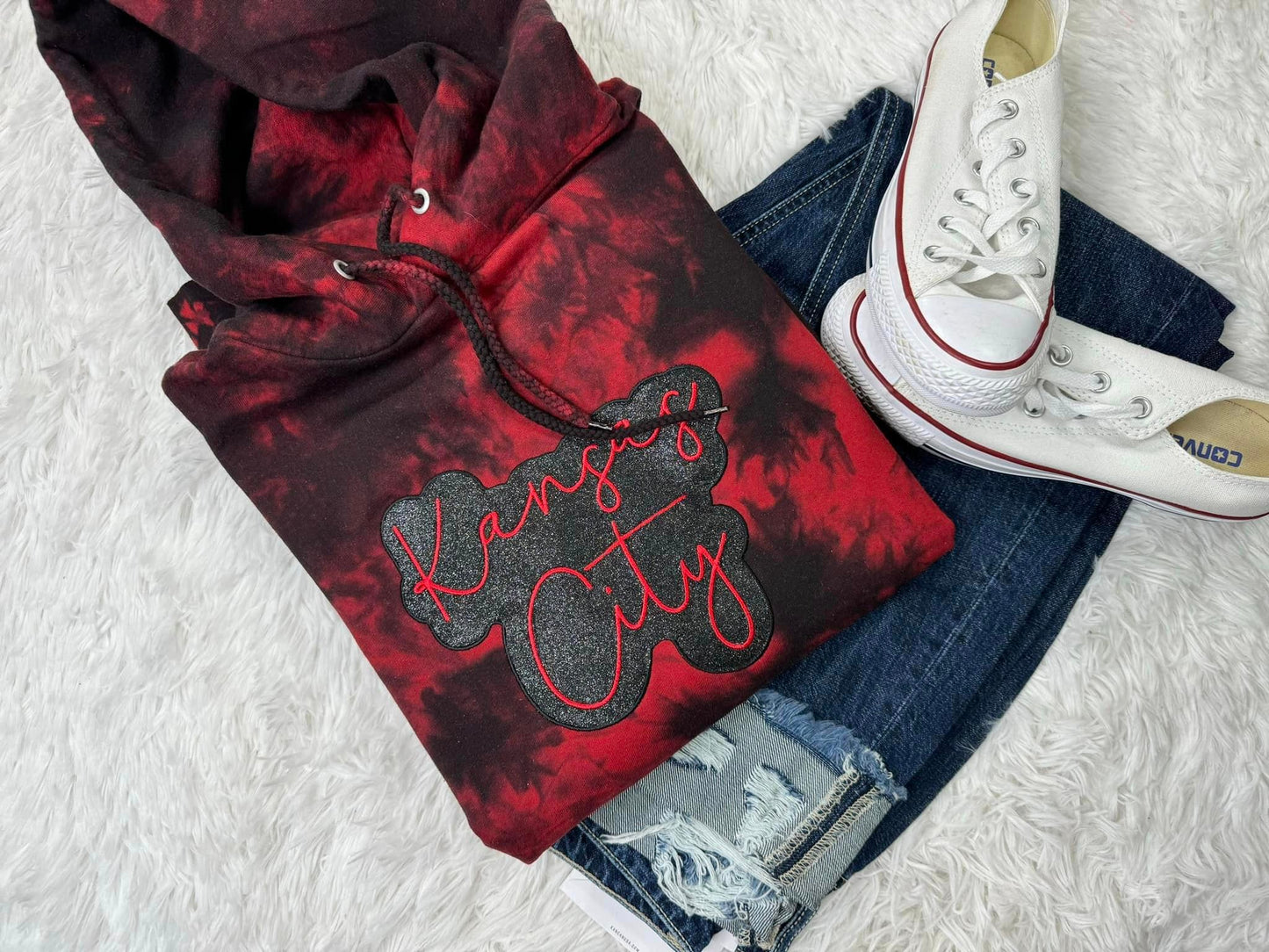 KC Glitter Embroidery Tie Dye Hooded Fleece