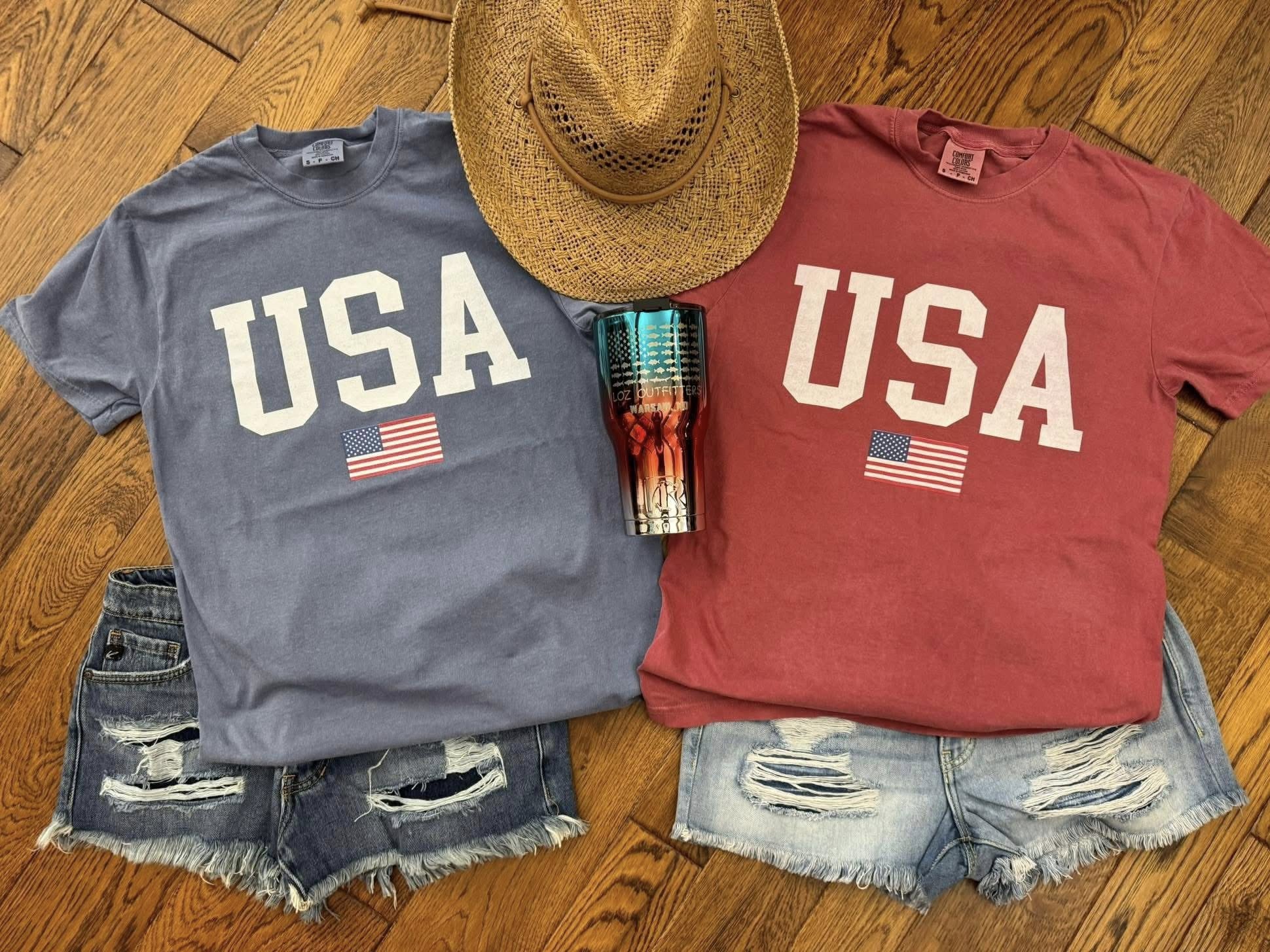 White USA With Flag Comfort Colors