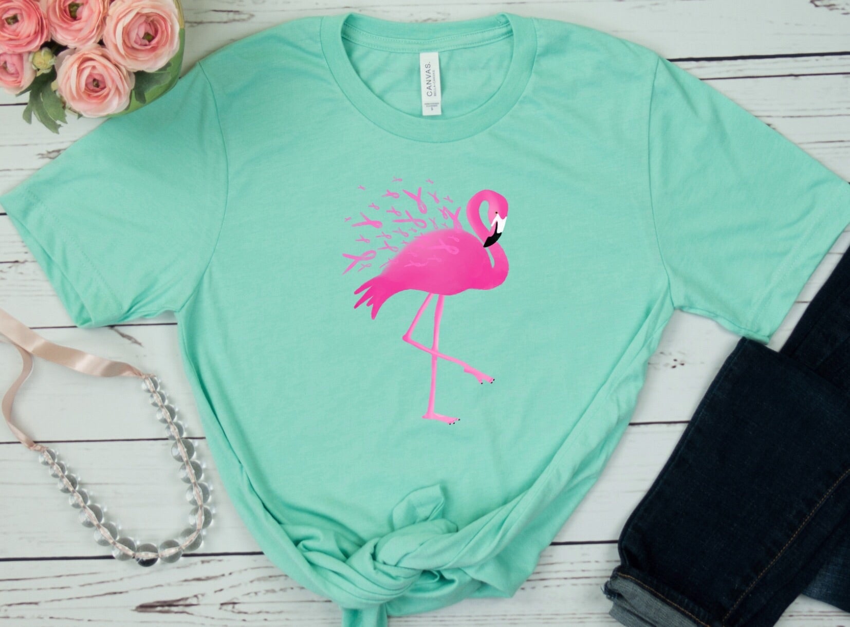 breast cancer flamingo Long Sleeve
