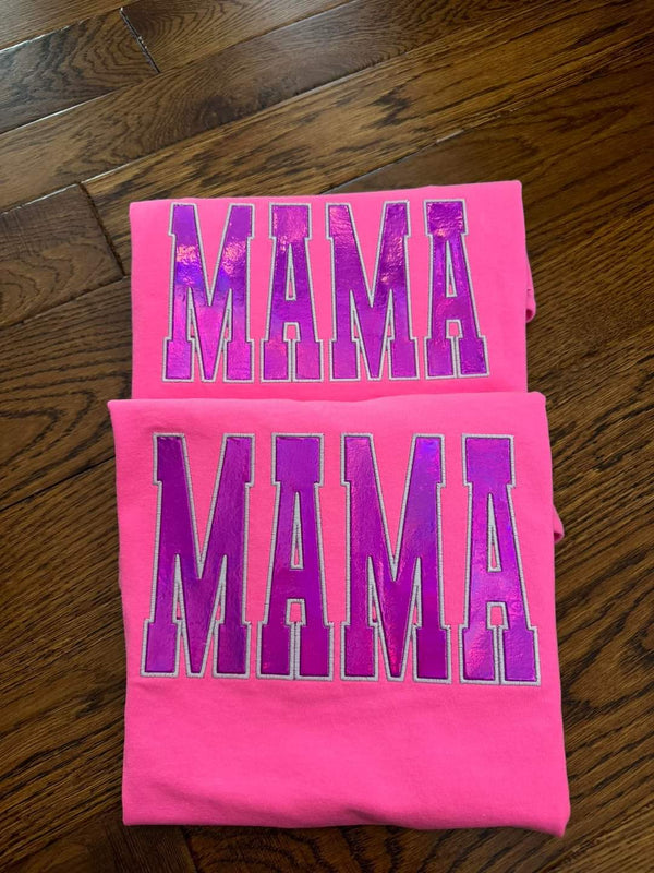 MAMA Glitter Embroidery Comfort Colors Short Sleeve