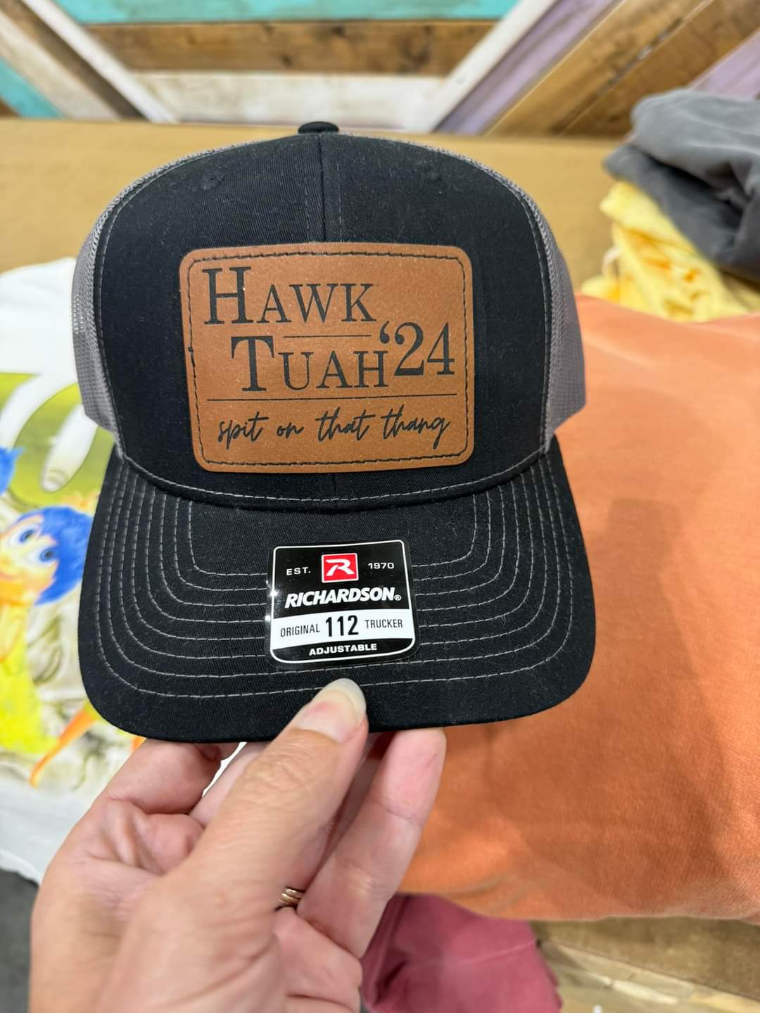 Hawk Tuah 24 Leather Patch Trucker Hats
