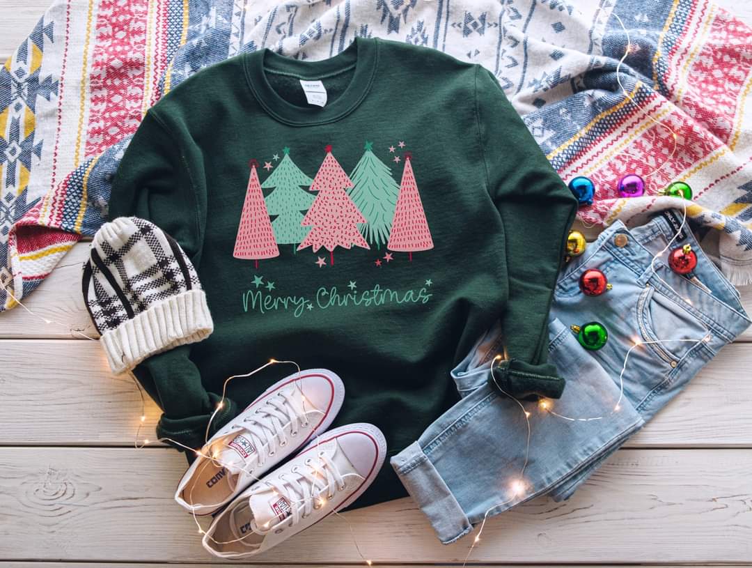 Merry Christmas Pink & Green Crew Fleece