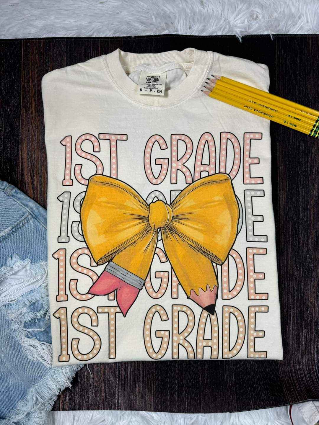 1st Grade Repeat With Pencil Bow Comfort Colors