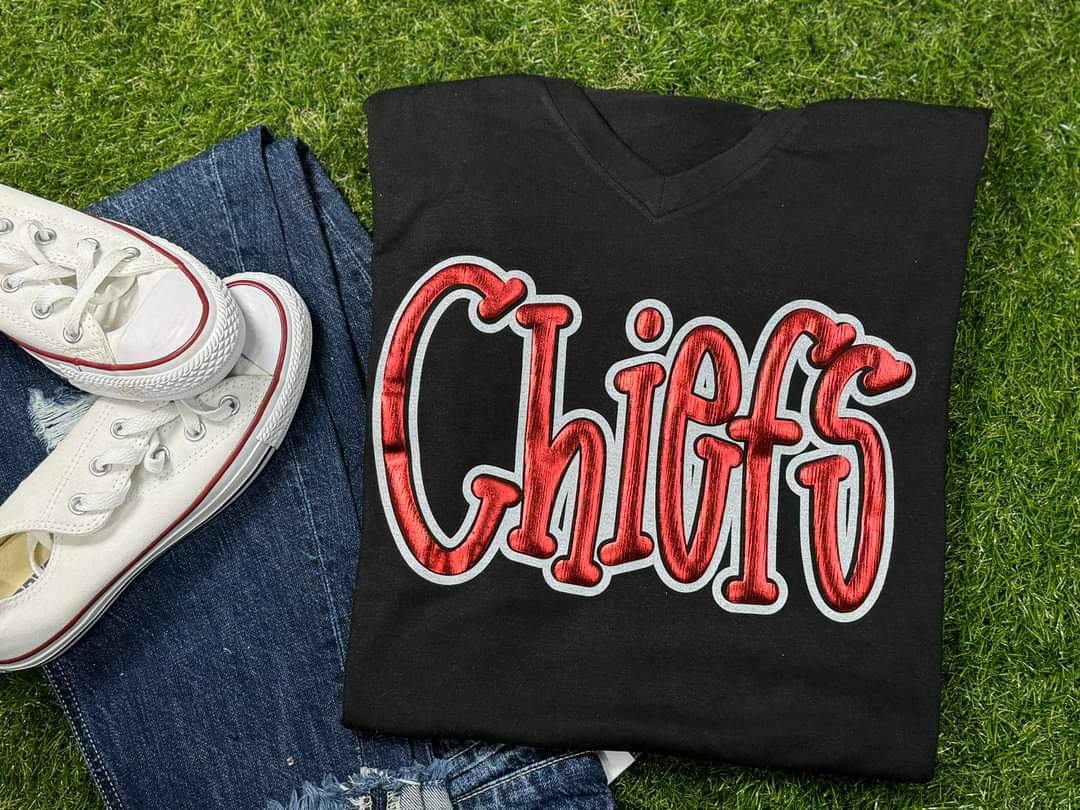 Custom Name White Outline Red Foil Puff