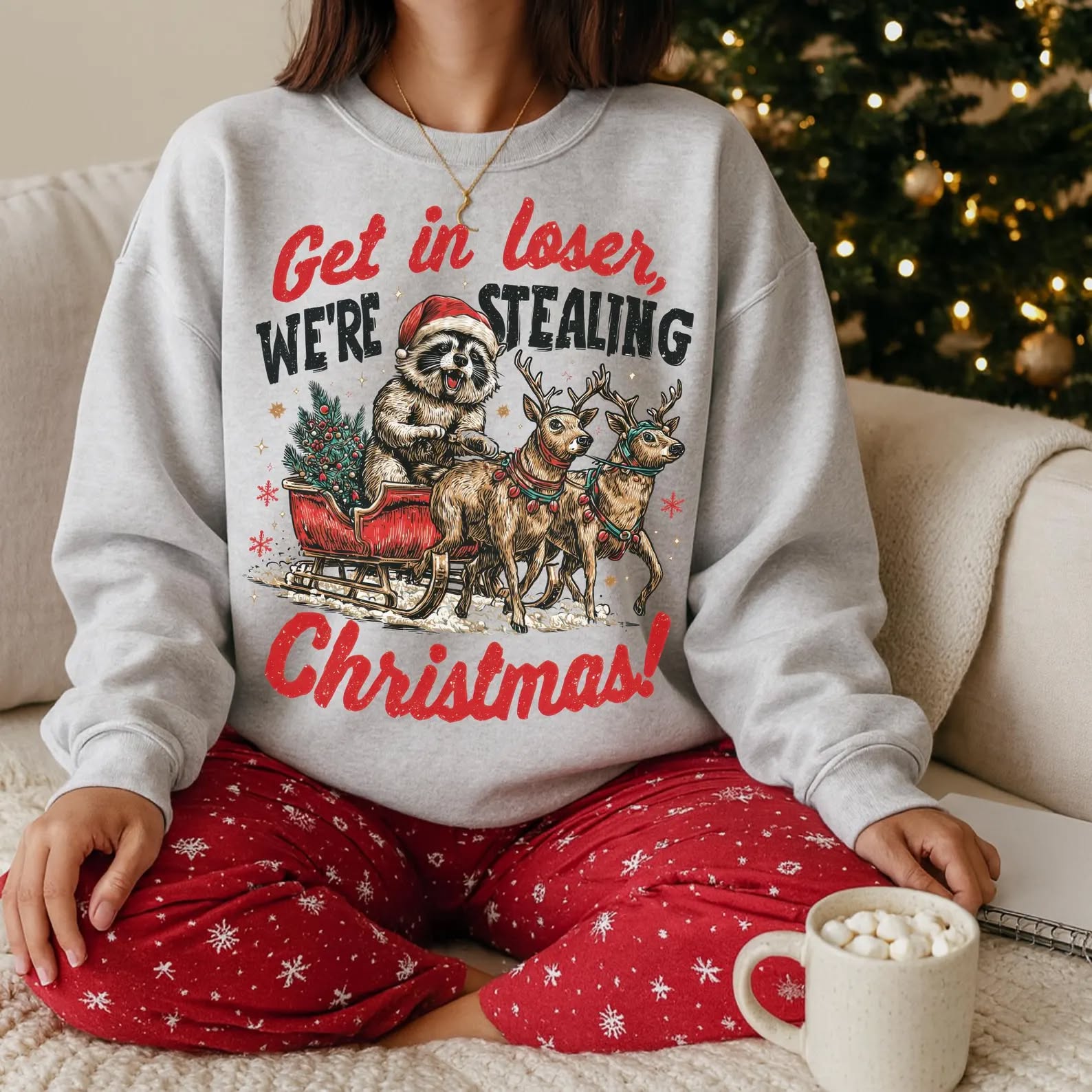 Get in Loser We're Stealing Christmas Racoon