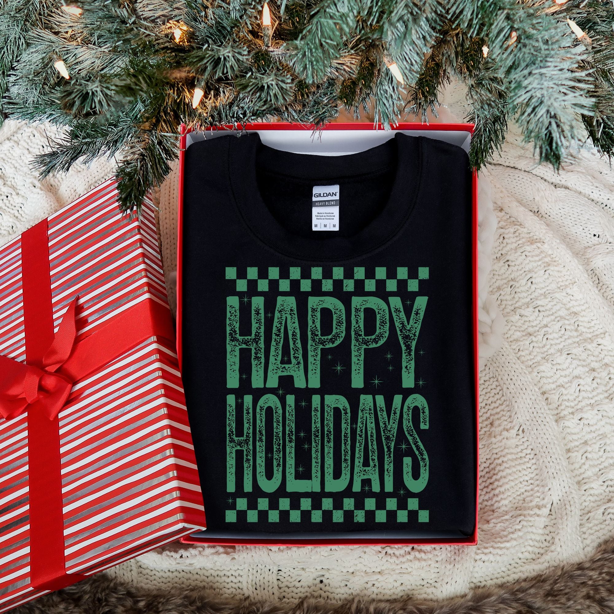 Happy Holidays Grunge Checkered