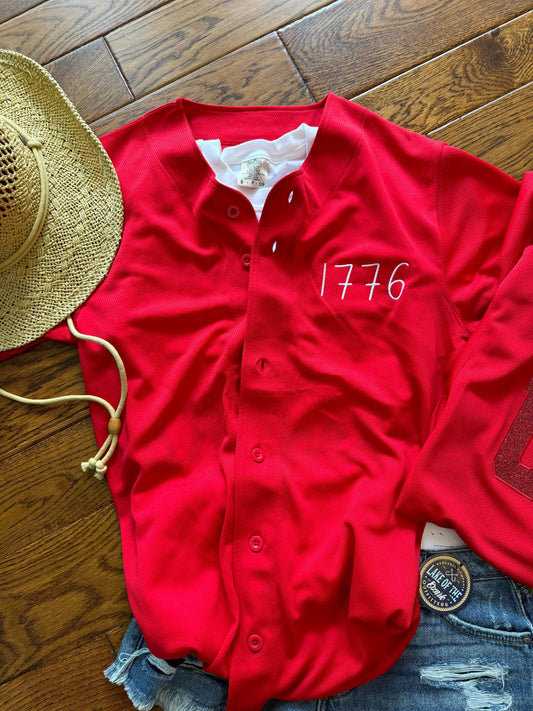 1776 USA Glitter Embroidery Full Button Jersey
