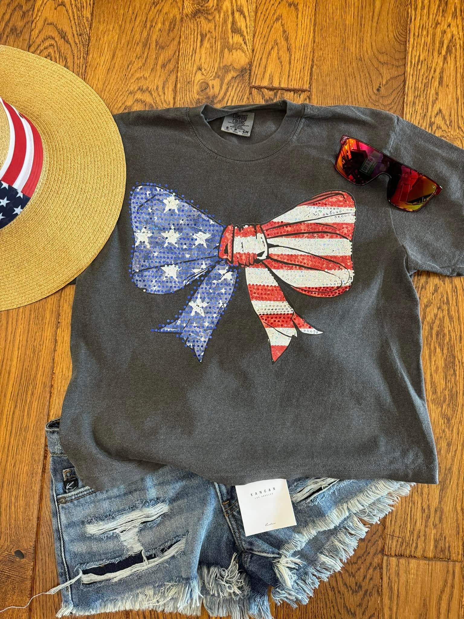 Red White And Blue Bow Spangle Comfort Colors