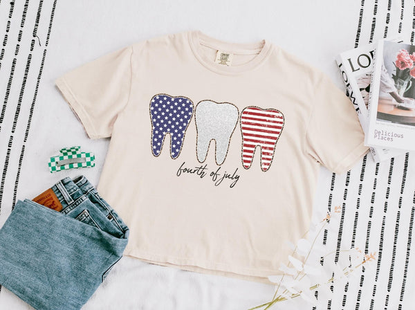 Red White And Blue Teeth Short Sleeve