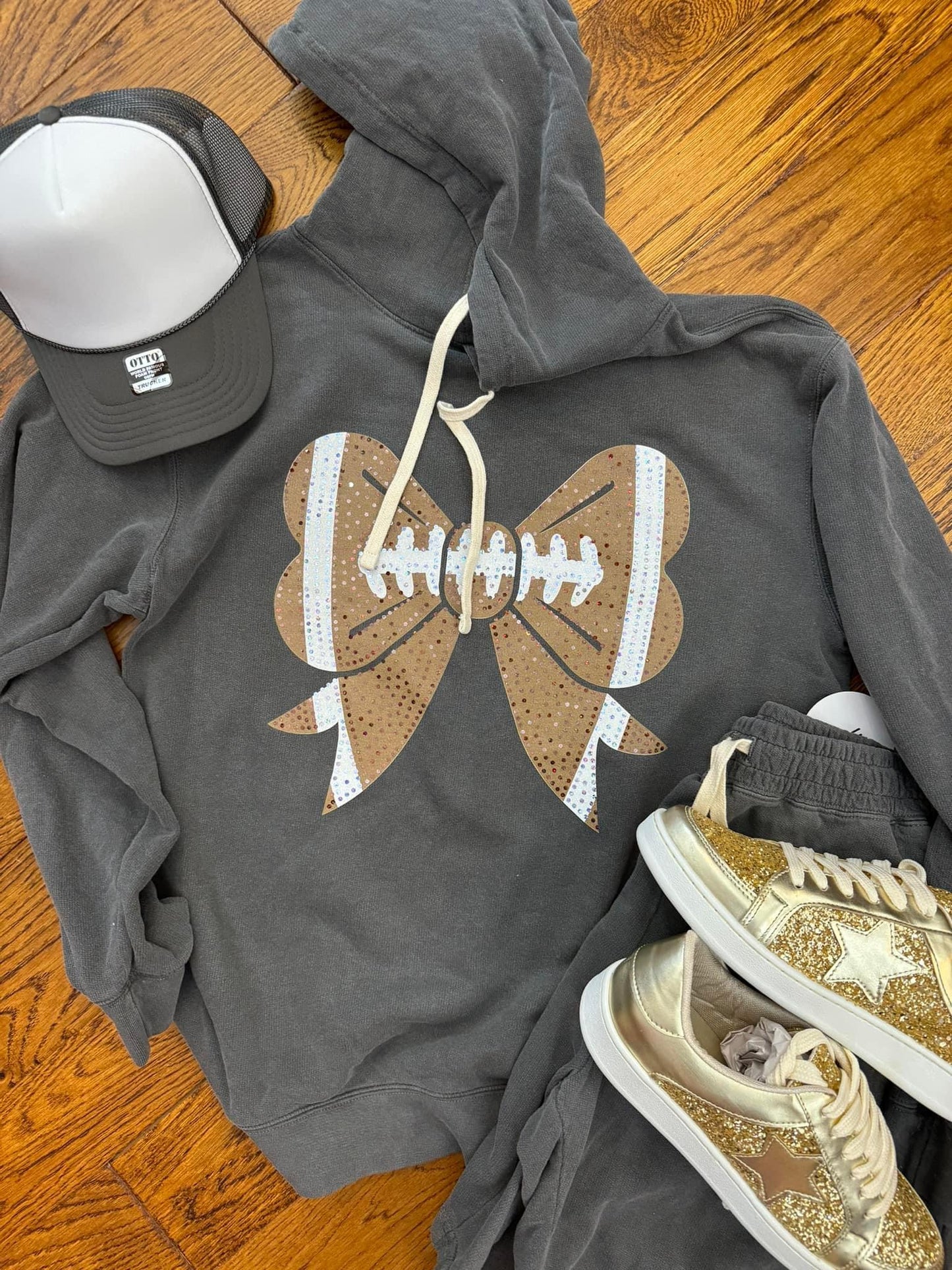 Football Cheer Bow Spangle Gildan Hoodie