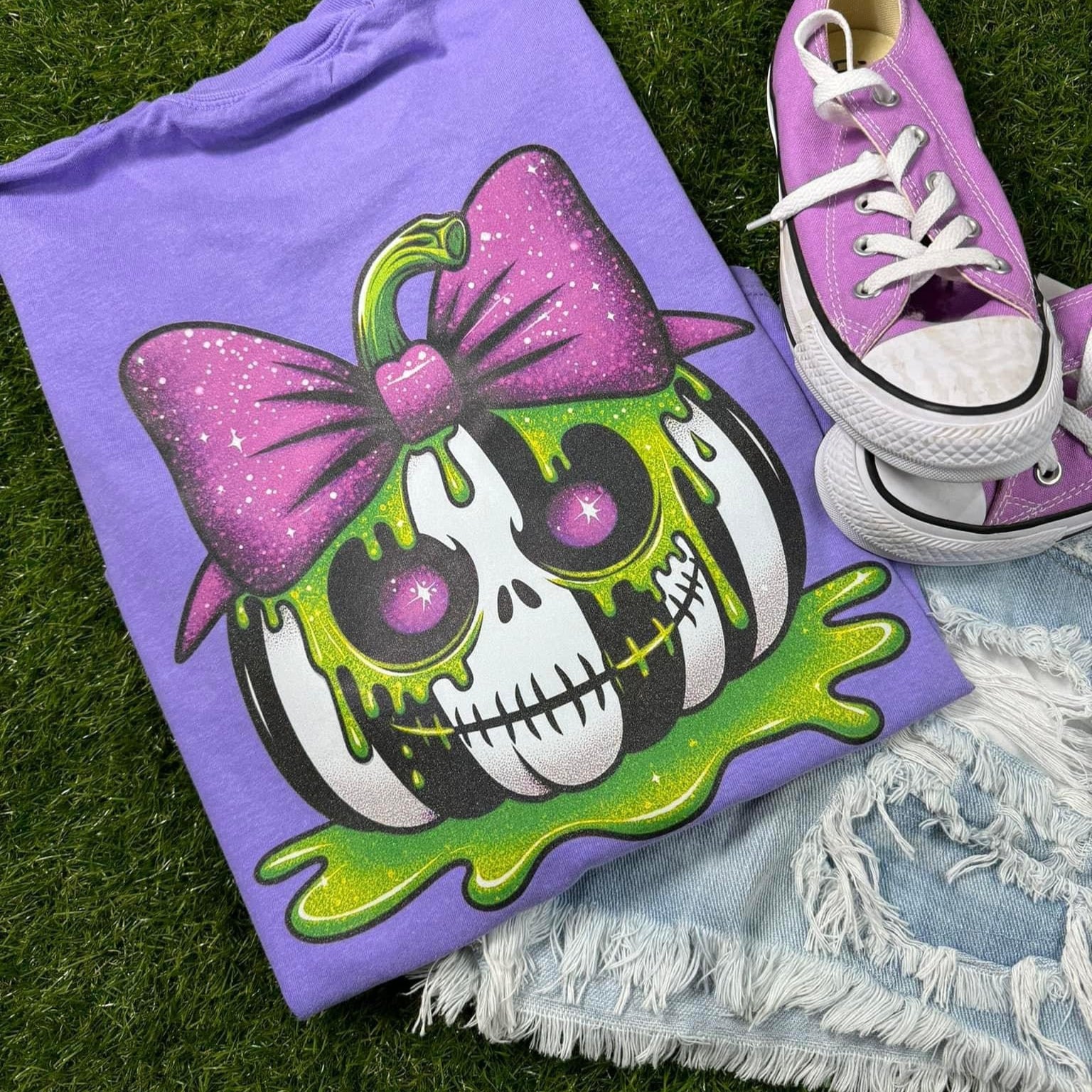 Purple Glitter Bow Pumpkin Back Print