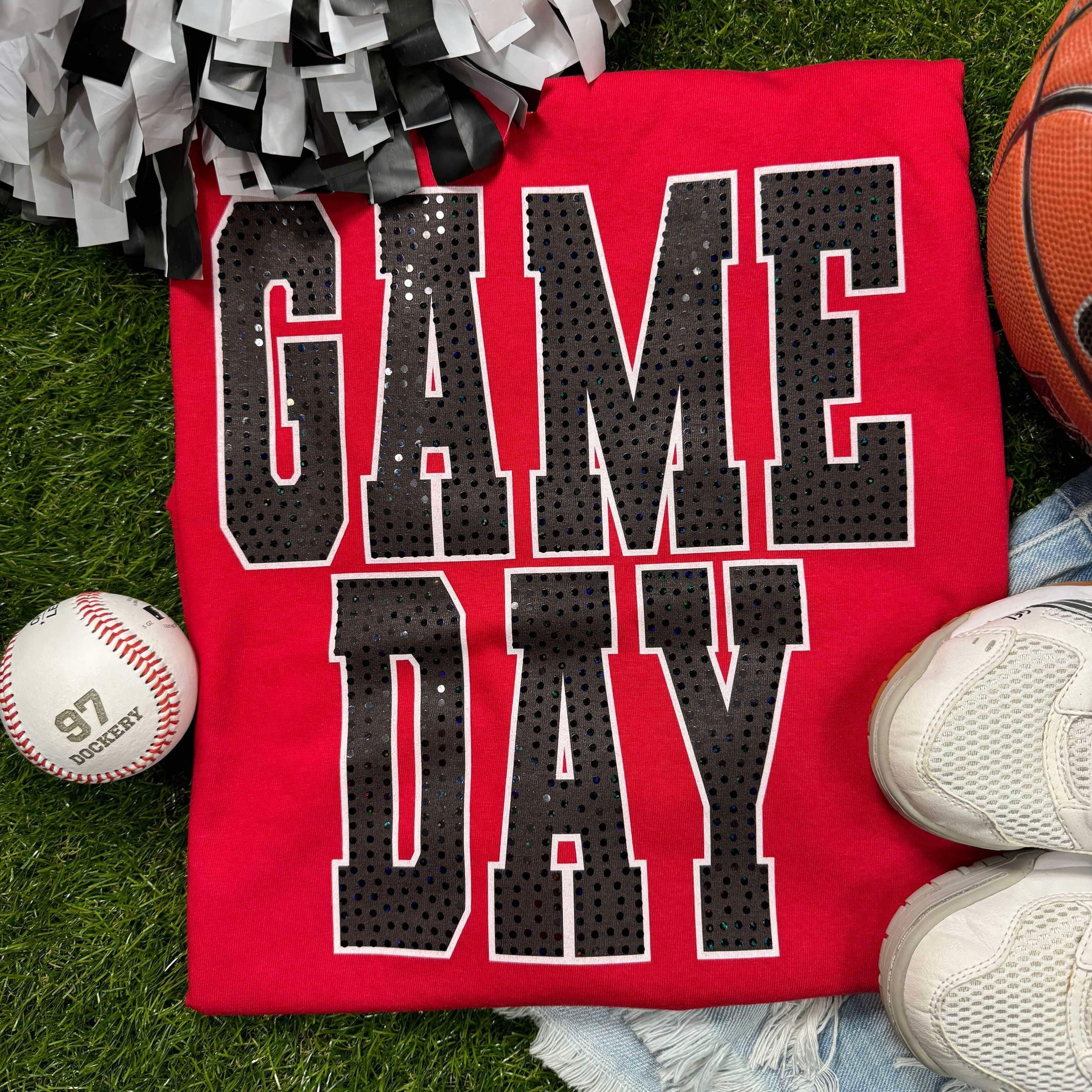 Game Day Black White Outline Spangle