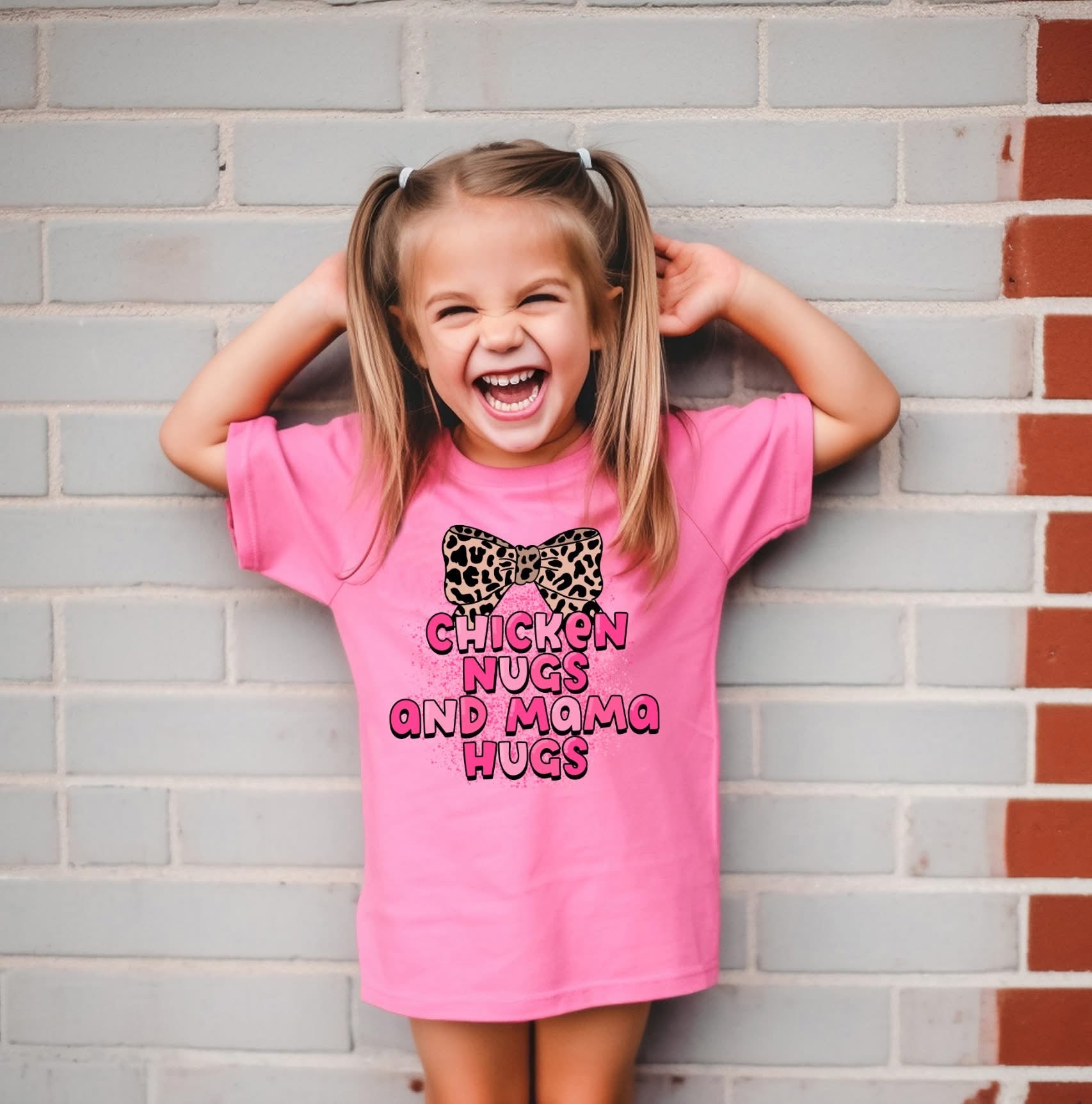 Chicken Nugs And mama Hugs Bow Comfort Colors