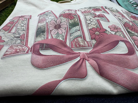 Amen Pink Bow Floral Printed Puff