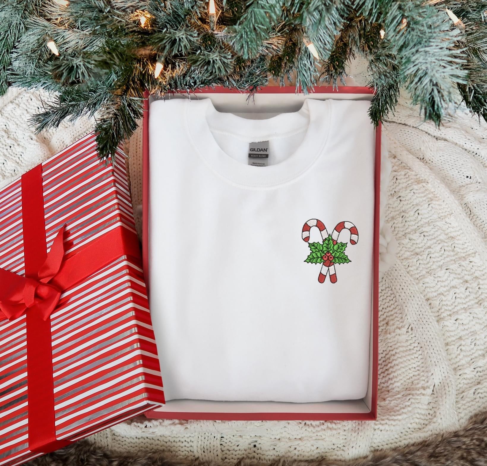 Candy Cane Faux Embroidered Pocket