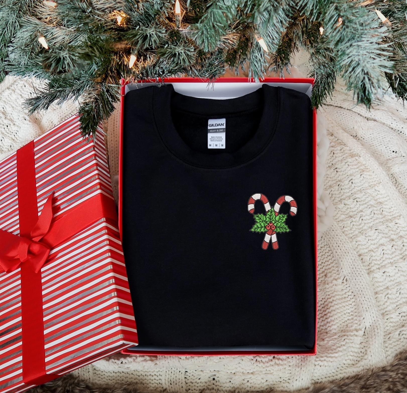 Candy Cane Faux Embroidered Pocket