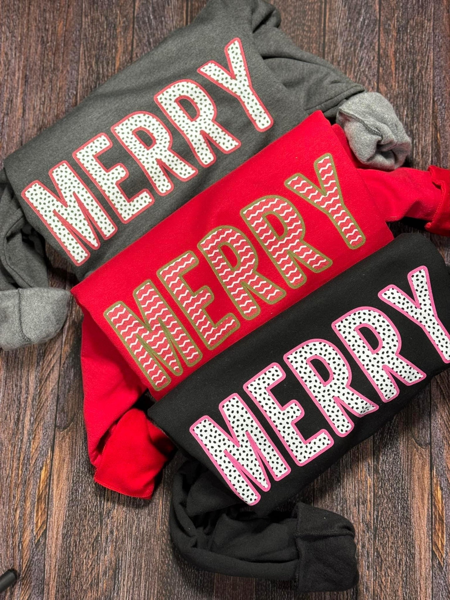 Merry Red Outline Green Polkadots Faux Embroidery