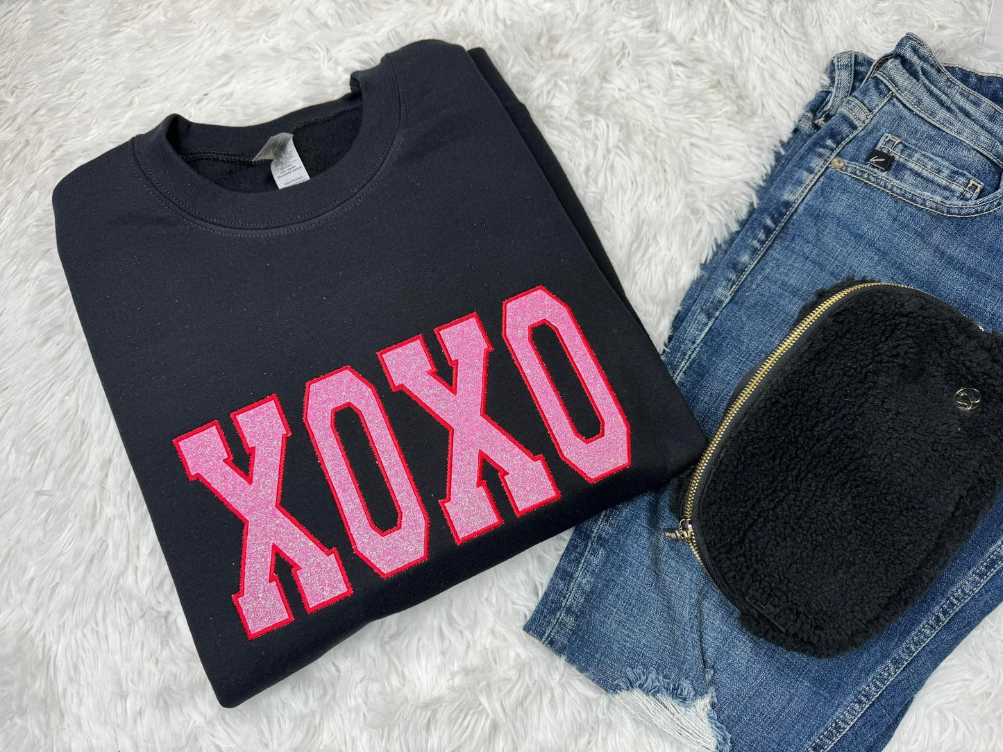 XOXO Glitter Embroidery Red Stitch