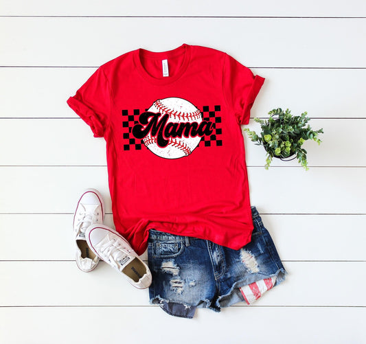 Retro Checkered Baseball Mama