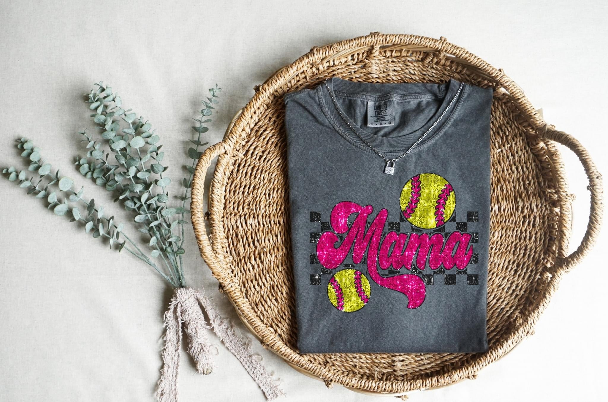 Softball Mama Checkered Comfort Colors