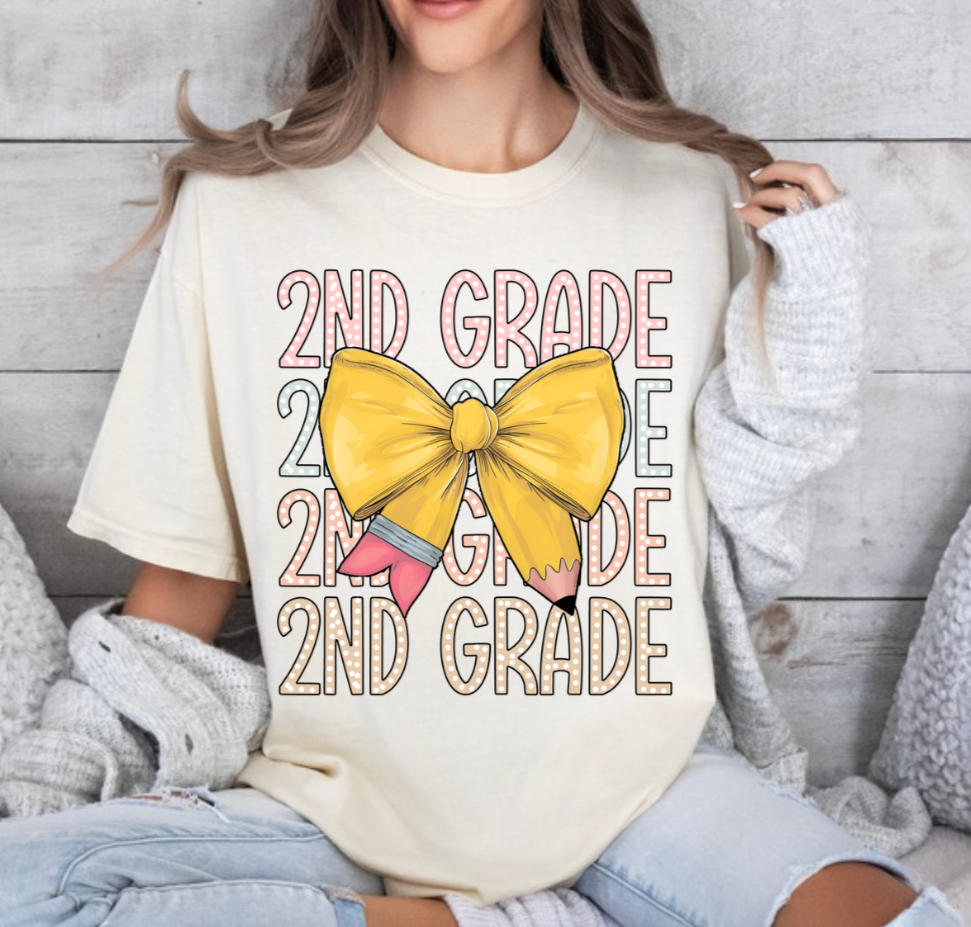 2nd Grade Repeat With Pencil Bow Comfort Colors