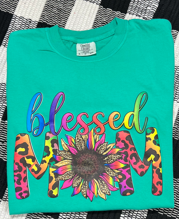 Blessed Mom Sunflower Rainbow Printed Puff