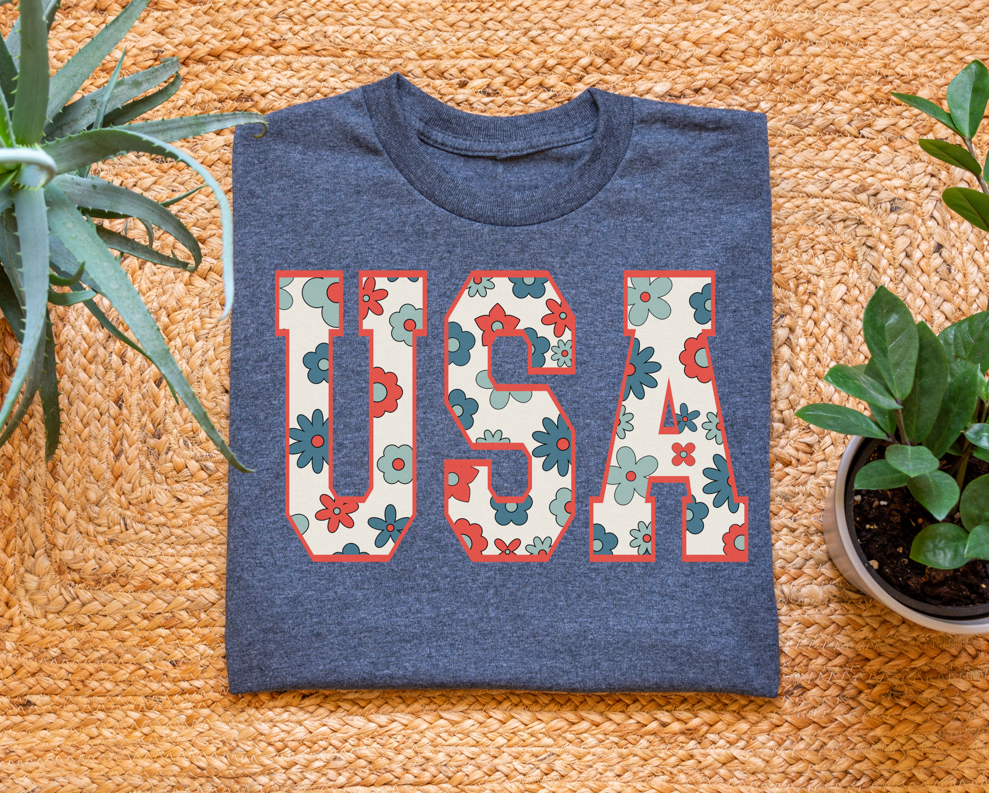 USA Red And Blue Flowers Comfort Colors