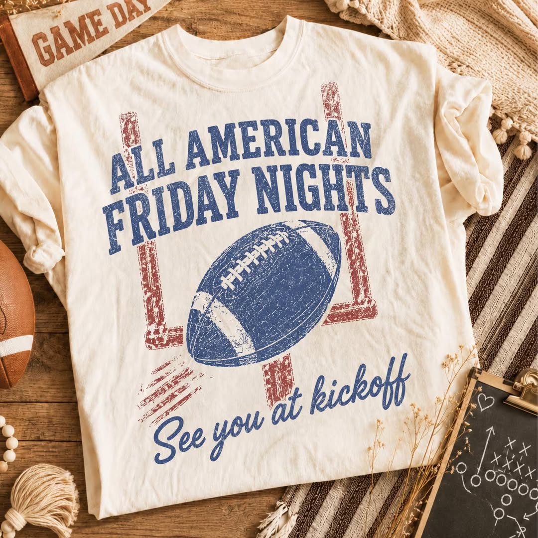 All American Friday Nights football graphic tee on natural Comfort Colors shirt