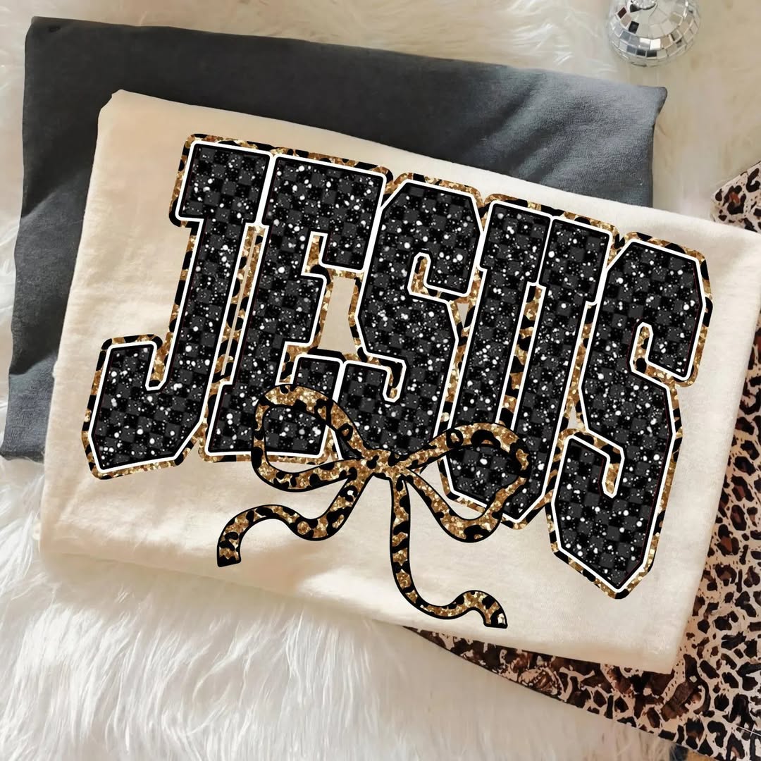 Jesus Black Glitter Leopard