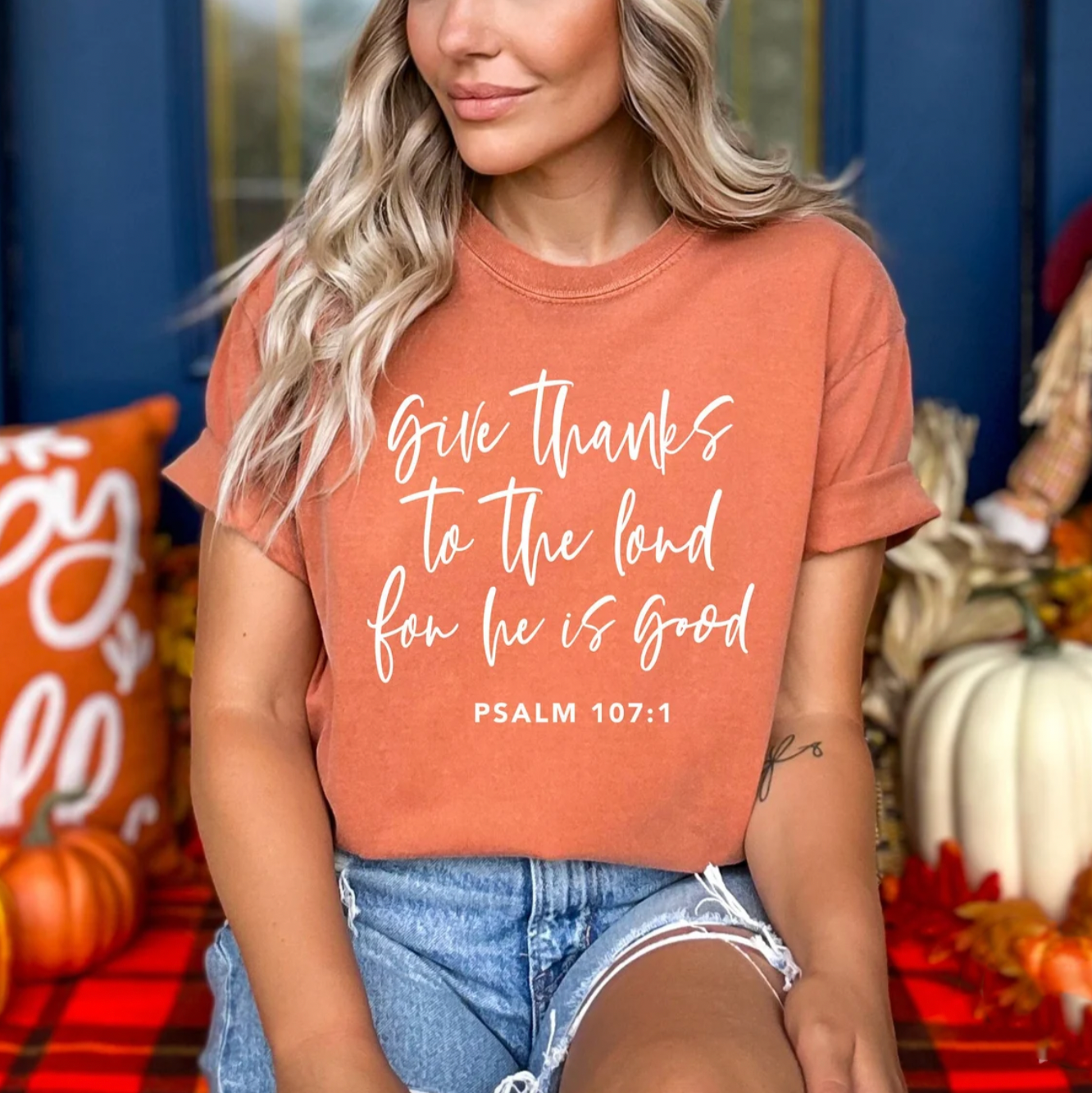 Give Thanks to the Lord Psalm 107:1 White