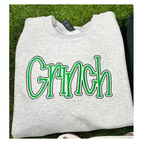 Grinch Green Outline Crewneck Fleece with Sleeve Detail