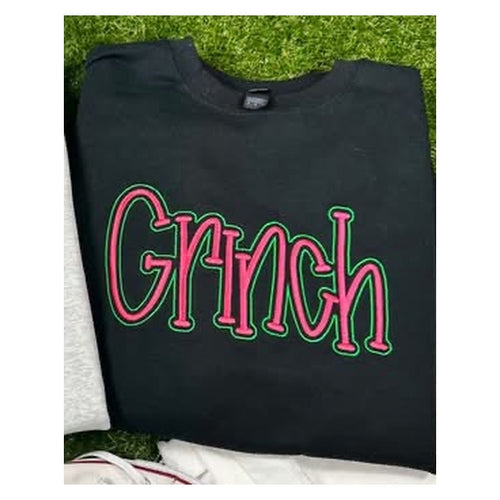 Grinch Pink & Green Outline Crewneck Fleece with Sleeve Detail
