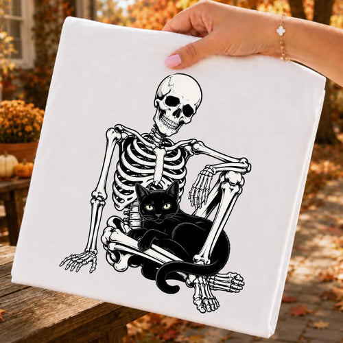 Skeleton Holding A Black Cat