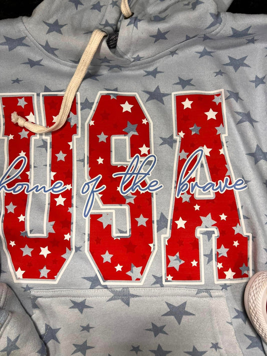 USA. Home Of The Brave Star Hoodie