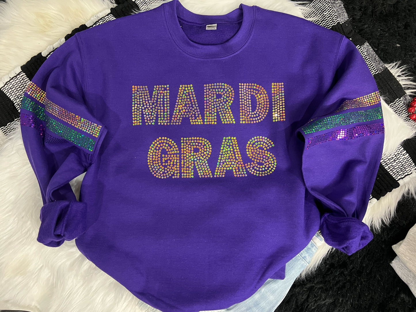 Mardi Gras Spangle Crew Neck Fleece