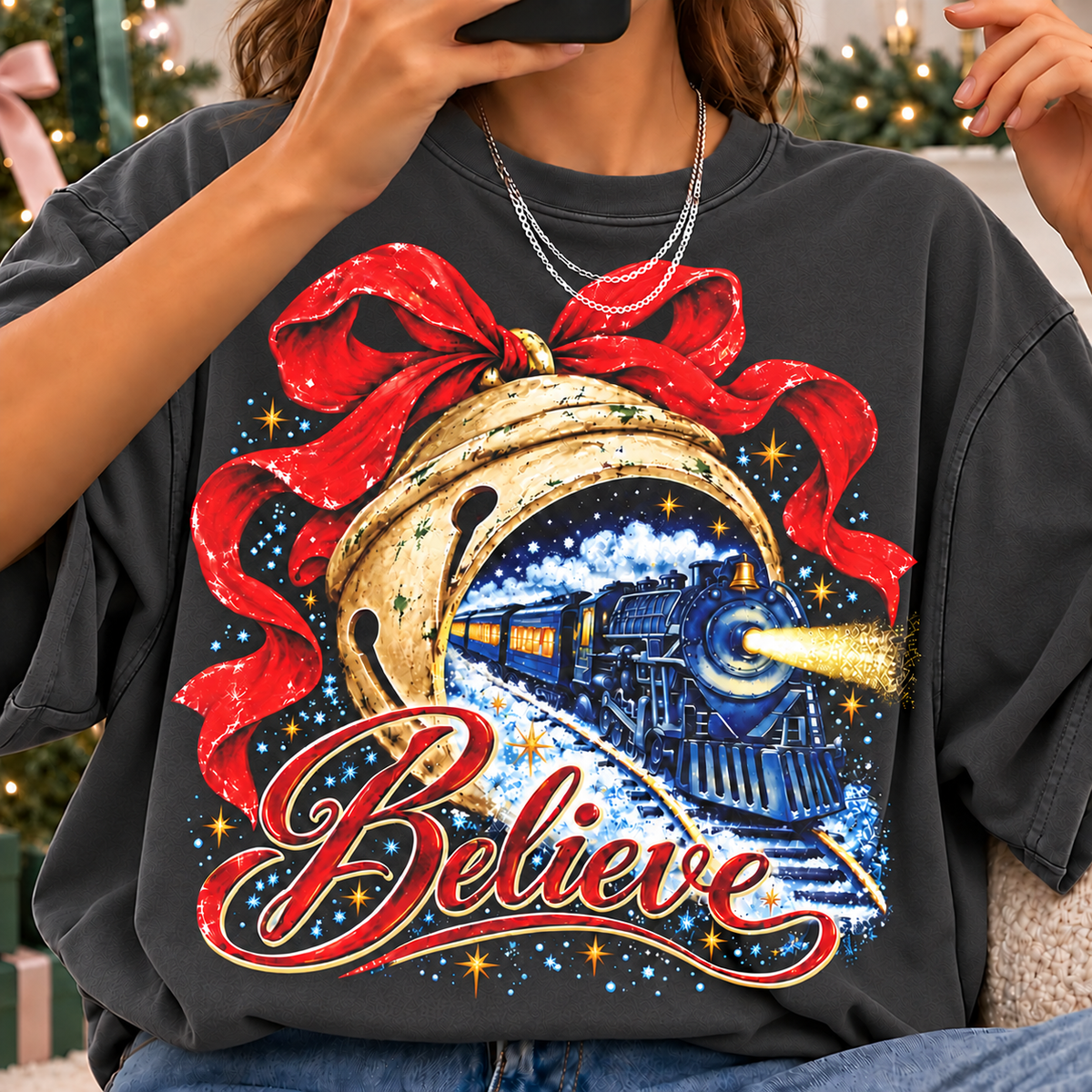 Believe Christmas Train and Bell printed apparel