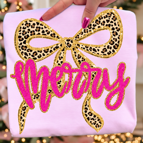 Merry Pink Glitter Leopard Bow