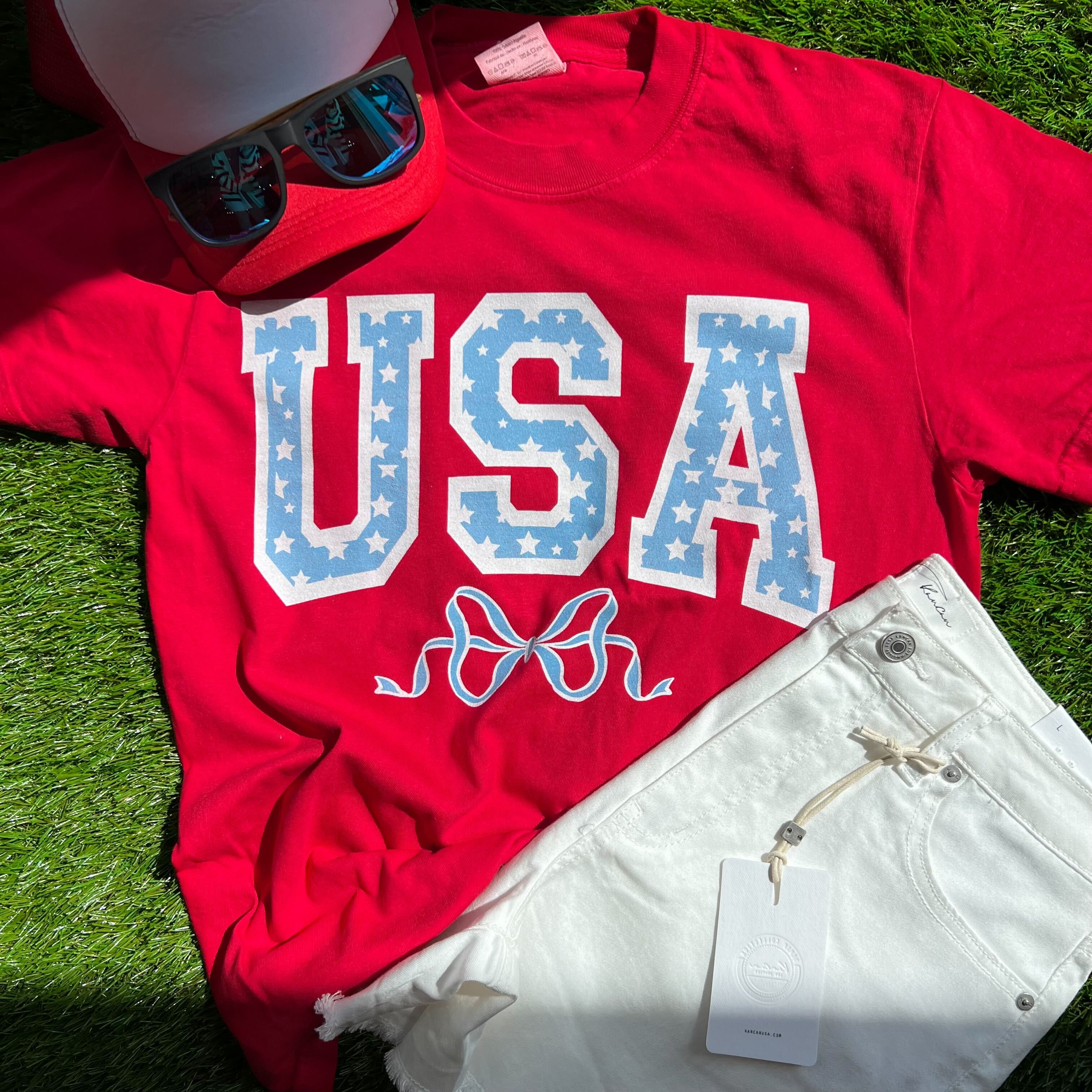 USA Bow Baby Blue Comfort Colors