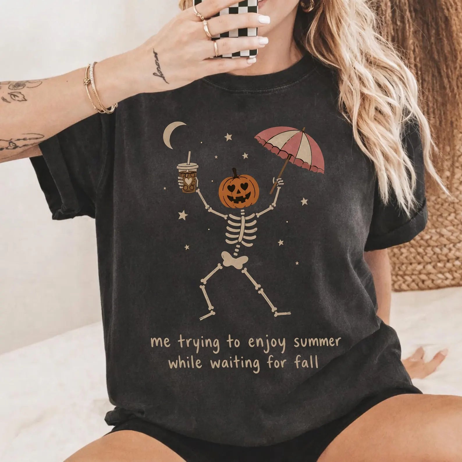 Me trying to enjoy summer while waiting for fall skeleton tee