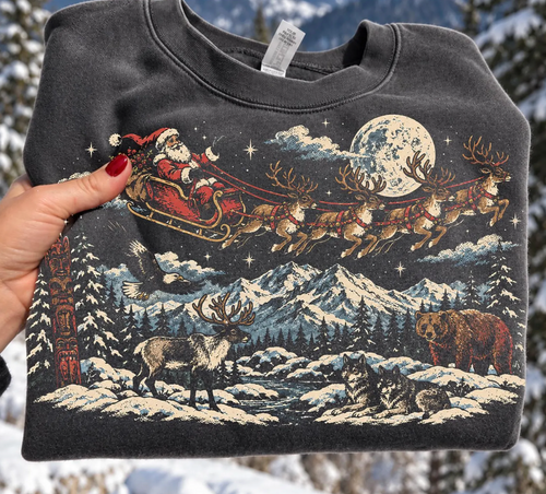 Vintage Santa Sleigh Winter Wildlife