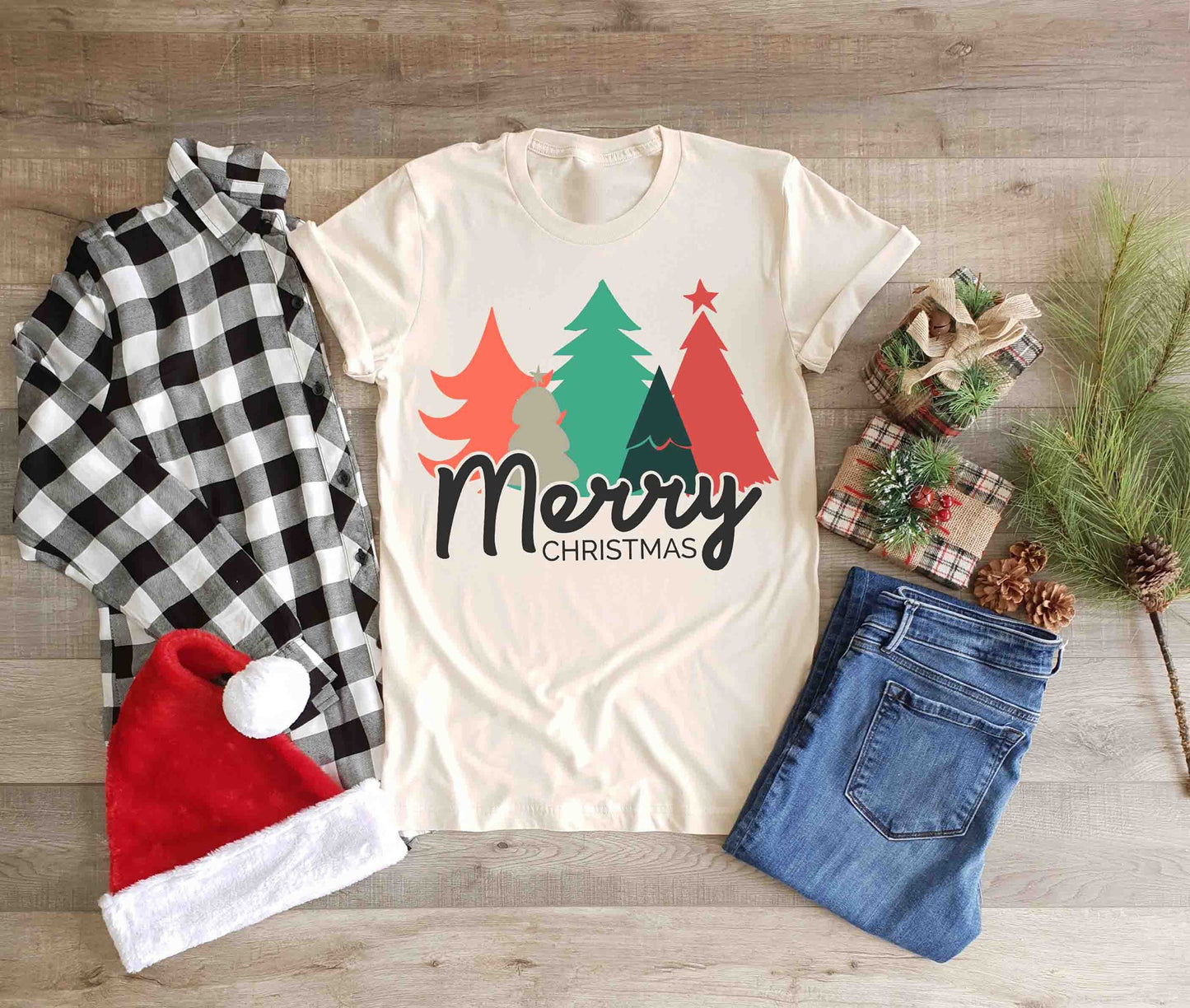 merry christmas pastel trees