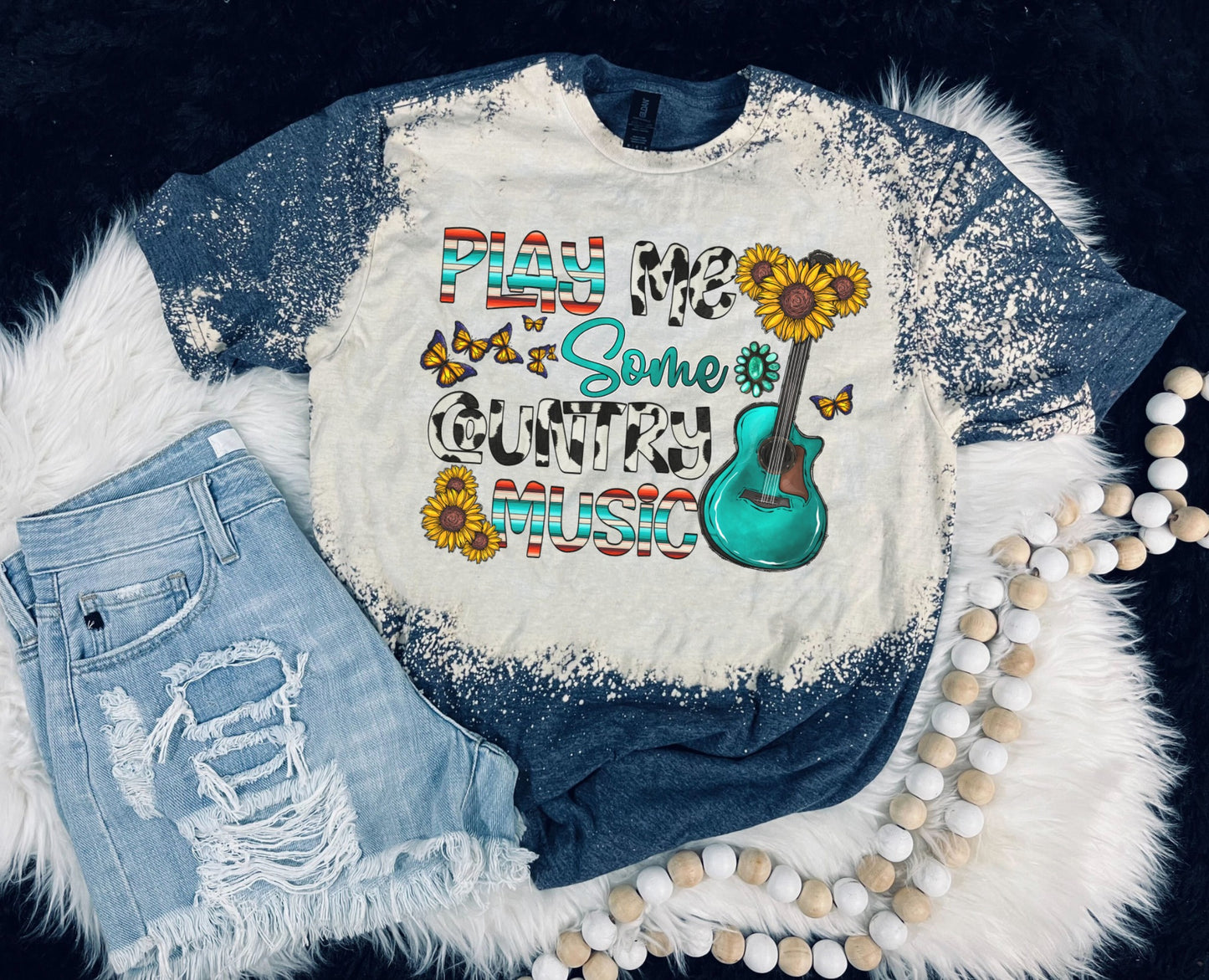 Play Me Some Counrty Music Short Sleeve- Bleached