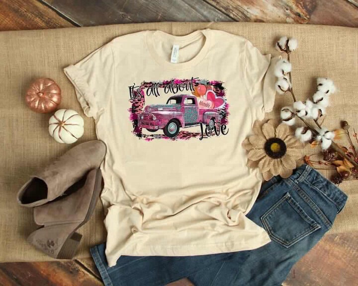 its all about love pink truck