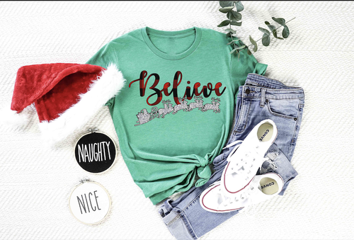 Believe Plaid Glitter Sleigh