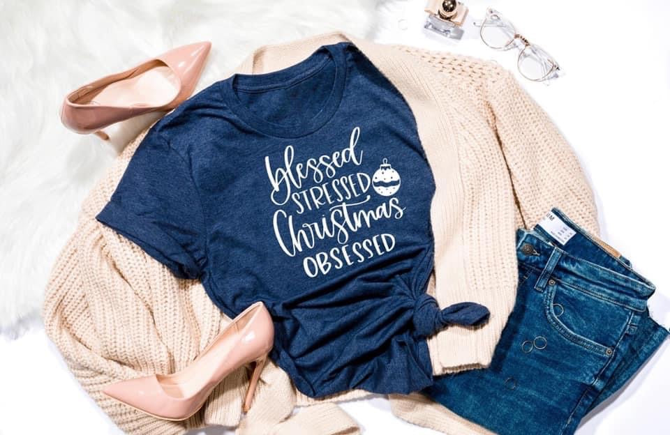 blessed stressed christmas obsessed