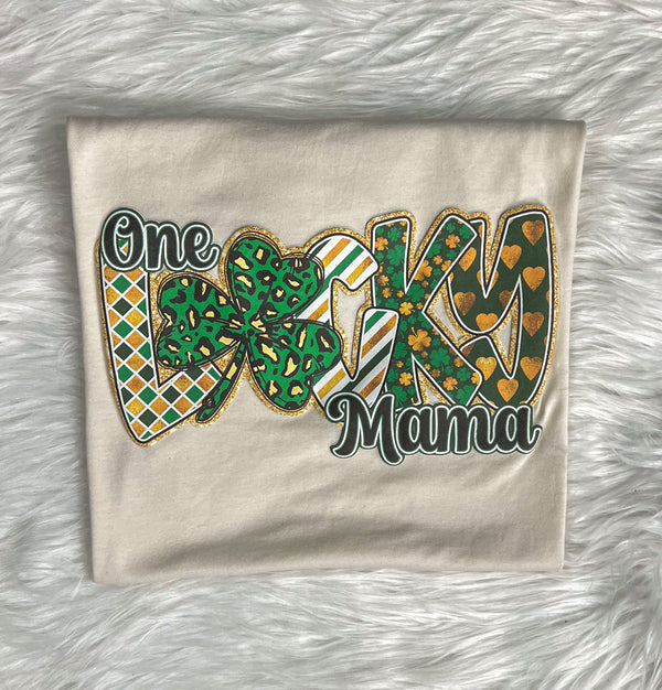 One Lucky Mama Printed Puff Short Sleeve