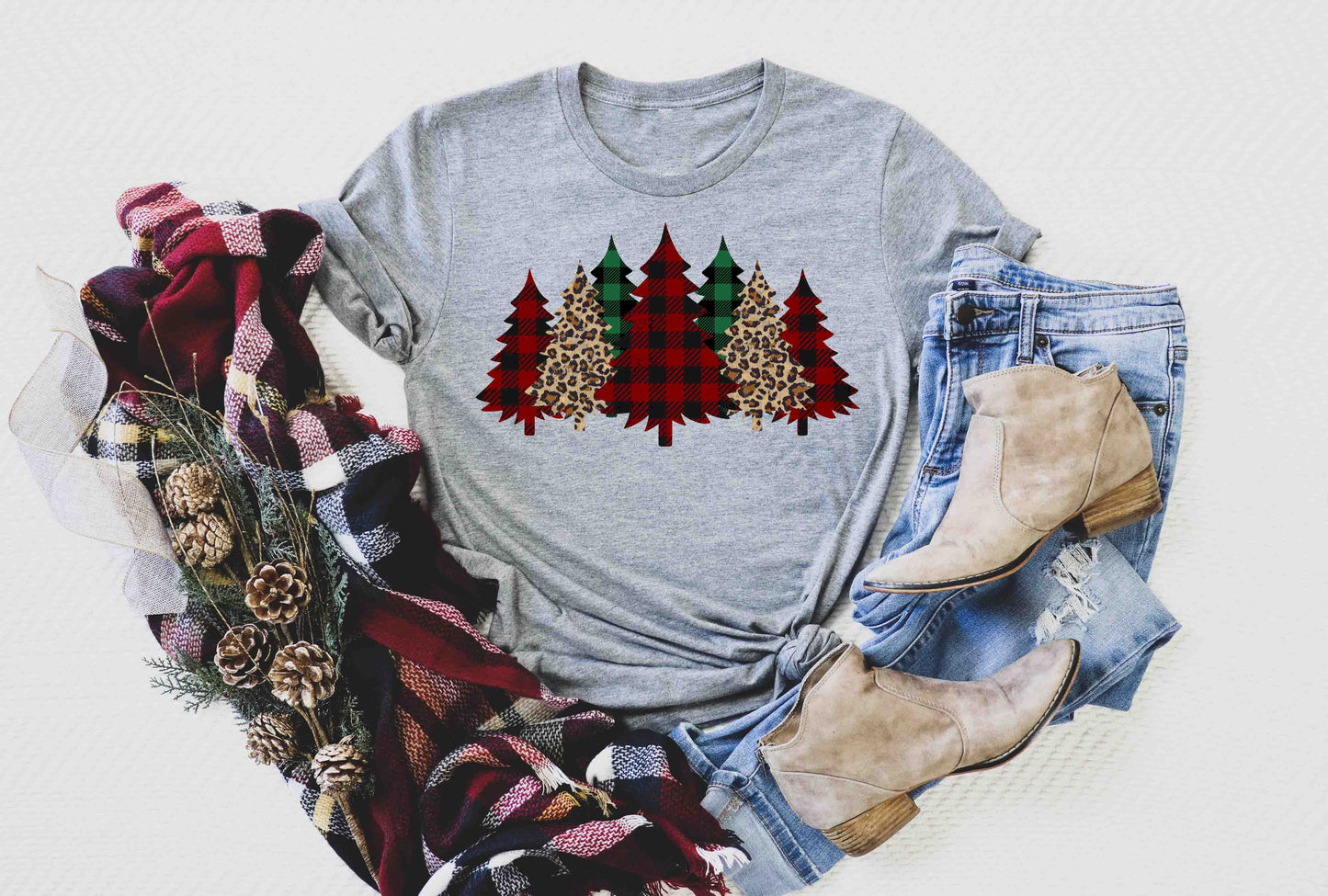 leopard plaid christmas trees