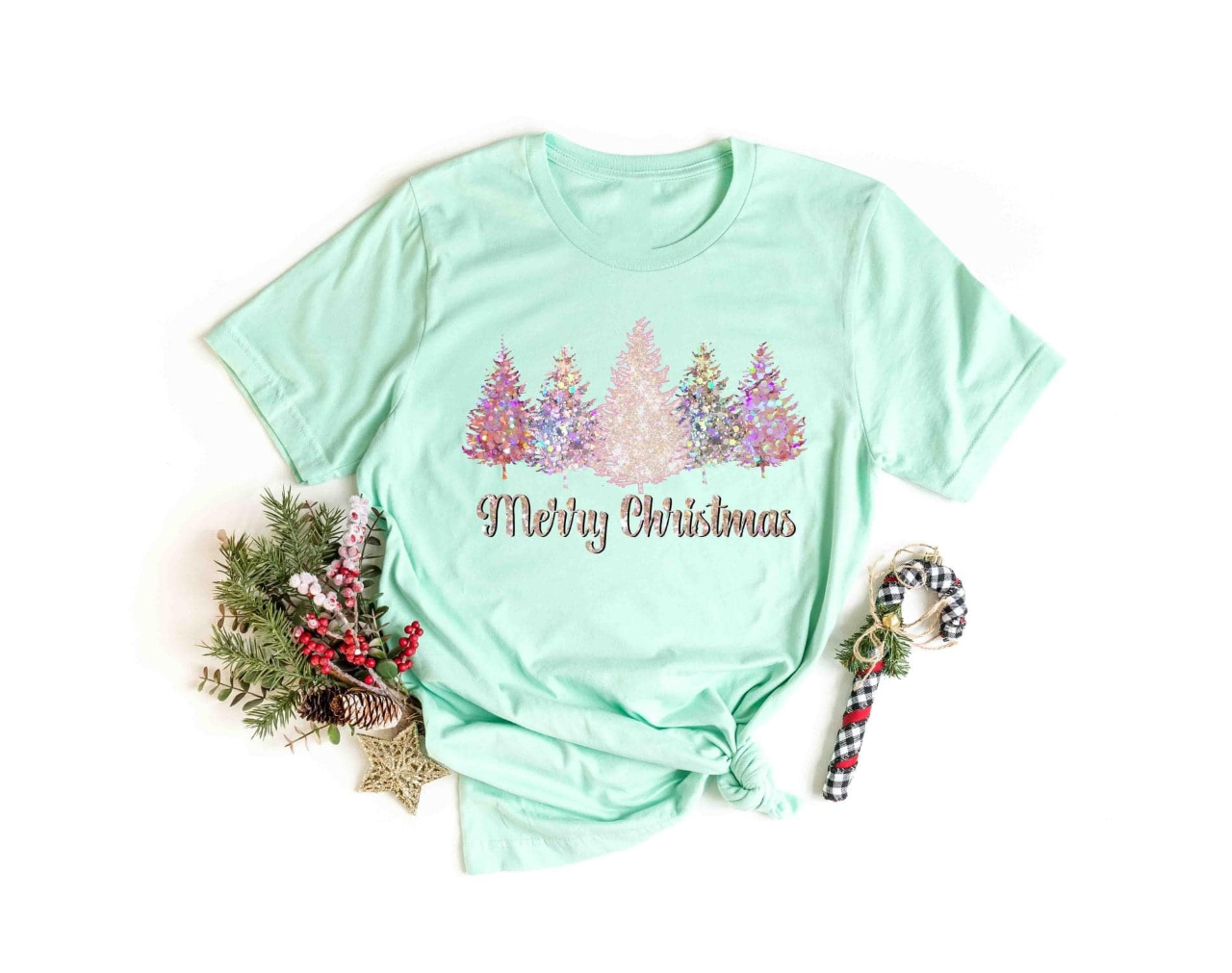 merry christmas pink glitter trees